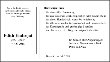 Traueranzeige von Edith Endrejat von Giessener Allgemeine, Alsfelder Allgemeine
