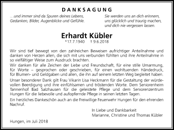 Traueranzeige von Erhardt Kübler von Licher Wochenblatt, Licher Wochenblatt, Licher Wochenblatt