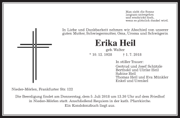 Traueranzeige von Erika Heil von Wetterauer Zeitung, Wetterauer Zeitung