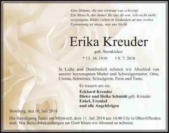 Traueranzeige von Erika Kreuder von Alsfelder Allgemeine