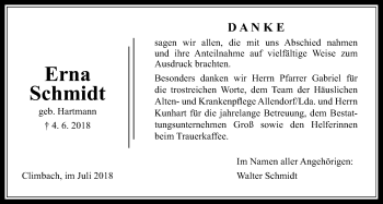 Traueranzeige von Erna Schmidt von Giessener Allgemeine, Alsfelder Allgemeine