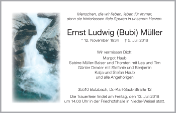 Traueranzeige von Ernst Ludwig Müller von Giessener Allgemeine, Alsfelder Allgemeine