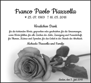 Traueranzeige von Franco Paolo Piazzolla von Giessener Allgemeine, Alsfelder Allgemeine