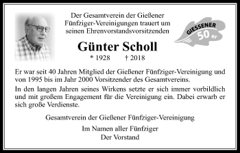 Traueranzeige von Günter Scholl von Giessener Allgemeine, Alsfelder Allgemeine