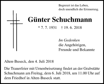 Traueranzeige von Günter Schuchmann von Giessener Allgemeine, Alsfelder Allgemeine