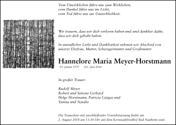 Traueranzeige von Hannelore Maria Meyer-Horstmann von Wetterauer Zeitung, Wetterauer Zeitung