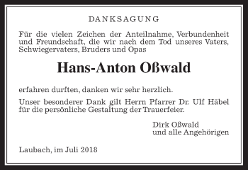 Traueranzeige von Hans-Anton Oßwald von Laubacher Anzeiger