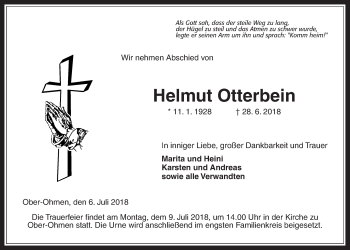 Traueranzeige von Helmut Otterbein von Alsfelder Allgemeine