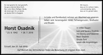 Traueranzeige von Horst Osadnik von Wetterauer Zeitung, Wetterauer Zeitung
