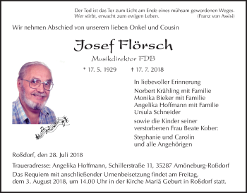 Traueranzeige von Josef Flörsch von Wetterauer Zeitung, Wetterauer Zeitung
