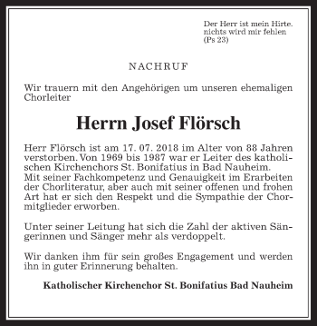 Traueranzeige von Josef Flörsch von Wetterauer Zeitung, Wetterauer Zeitung