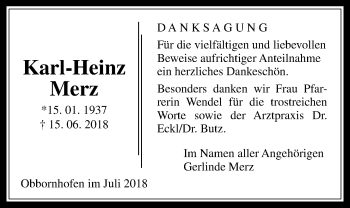 Traueranzeige von Karl-Heinz Merz von Licher Wochenblatt, Licher Wochenblatt, Licher Wochenblatt