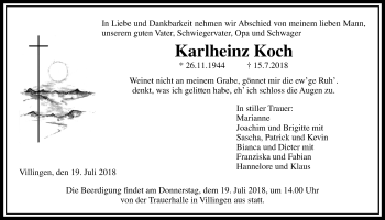 Traueranzeige von Karlheinz Koch von Licher Wochenblatt, Licher Wochenblatt, Licher Wochenblatt