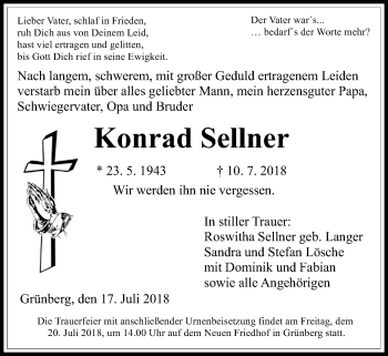 Traueranzeige von Konrad Sellner von Giessener Allgemeine, Alsfelder Allgemeine