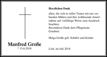 Traueranzeige von Manfred Große von Licher Wochenblatt, Licher Wochenblatt, Licher Wochenblatt