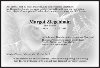 Traueranzeige von Margot Ziegenhain von Giessener Allgemeine, Alsfelder Allgemeine