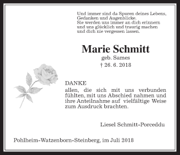 Traueranzeige von Marie Schmitt von Pohlheimer Nachrichten