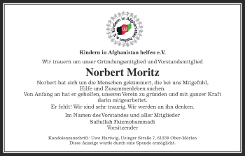 Traueranzeige von Norbert Moritz von Wetterauer Zeitung, Wetterauer Zeitung