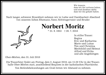 Traueranzeige von Norbert Moritz von Wetterauer Zeitung, Wetterauer Zeitung