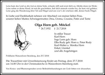 Traueranzeige von Olga Horn von Giessener Allgemeine, Alsfelder Allgemeine