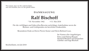 Traueranzeige von Ralf Bischoff von Wetterauer Zeitung, Wetterauer Zeitung