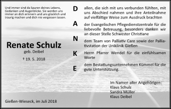 Traueranzeige von Renate Schulz von Giessener Allgemeine, Alsfelder Allgemeine