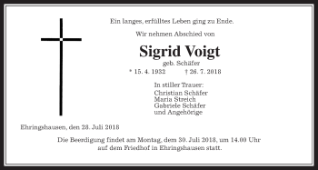 Traueranzeige von Sigrid Voigt von Alsfelder Allgemeine