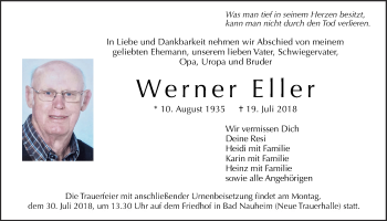 Traueranzeige von Werner Eller von Giessener Allgemeine, Alsfelder Allgemeine, Wetterauer Zeitung, Wetterauer Zeitung, Wetterauer Zeitung, Wetterauer Zeitung