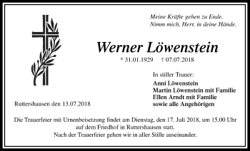 Traueranzeige von Werner Löwenstein von Giessener Allgemeine, Alsfelder Allgemeine