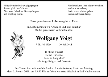 Traueranzeige von Wolfgang Voigt von Wetterauer Zeitung, Wetterauer Zeitung
