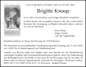 Traueranzeige von Brigitte Knoop 