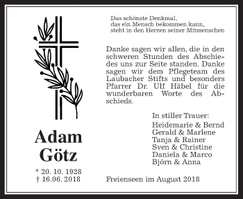 Traueranzeige von Adam Götz von Laubacher Anzeiger
