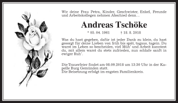 Traueranzeige von Andreas Tschöke von Alsfelder Allgemeine