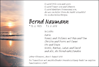 Traueranzeige von Bernd Naumann von Giessener Allgemeine, Alsfelder Allgemeine