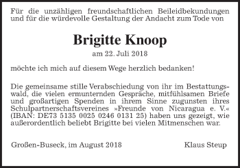 Traueranzeige von Brigitte Knoop von Giessener Allgemeine, Alsfelder Allgemeine
