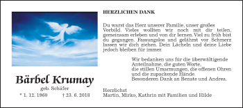 Traueranzeige von Bärbel Krumay von Giessener Allgemeine, Alsfelder Allgemeine