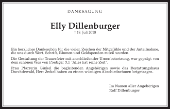 Traueranzeige von Elly Dillenburger von Wetterauer Zeitung, Wetterauer Zeitung