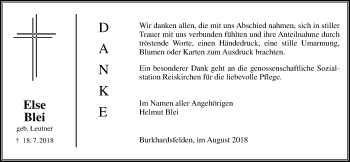 Traueranzeige von Else Blei von Giessener Allgemeine, Alsfelder Allgemeine