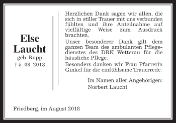 Traueranzeige von Else Laucht von Wetterauer Zeitung, Wetterauer Zeitung