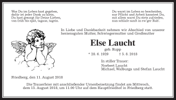 Traueranzeige von Else Laucht von Wetterauer Zeitung, Wetterauer Zeitung