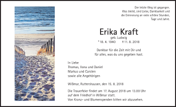 Traueranzeige von Erika Kraft von Giessener Allgemeine, Alsfelder Allgemeine