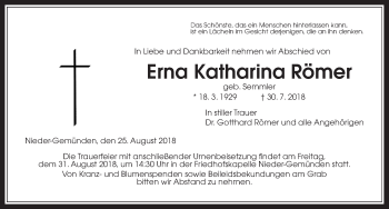 Traueranzeige von Erna Katharina Römer von Alsfelder Allgemeine