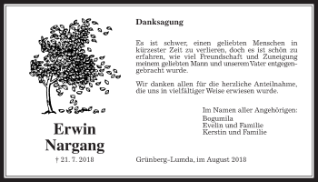 Traueranzeige von Erwin Nargang von Giessener Allgemeine, Alsfelder Allgemeine