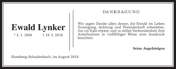 Traueranzeige von Ewald Lynker von Alsfelder Allgemeine