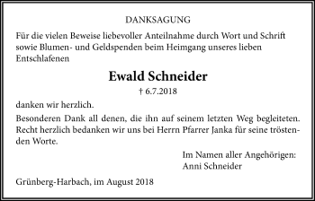 Traueranzeige von Ewald Schneider von Licher Wochenblatt, Licher Wochenblatt, Licher Wochenblatt