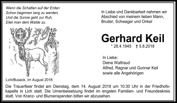 Traueranzeige von Gerhard Keil von Giessener Allgemeine, Alsfelder Allgemeine