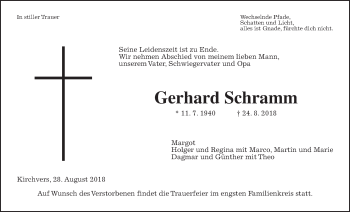 Traueranzeige von Gerhard Schramm von Giessener Allgemeine, Alsfelder Allgemeine