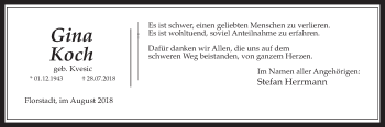 Traueranzeige von Gina Koch von Wetterauer Zeitung, Wetterauer Zeitung