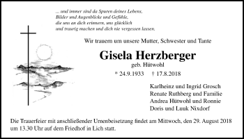 Traueranzeige von Gisela Herzberger von Licher Wochenblatt, Licher Wochenblatt, Licher Wochenblatt