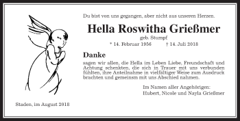 Traueranzeige von Hella Roswitha Grießmer von Wetterauer Zeitung, Wetterauer Zeitung